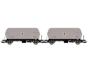 Electrotren HE6073 RENFE, Pack de 2 unités, Wagons-citernes à gaz PR, Butano S.A. Argent-Noir, ép. III Wagons de fret