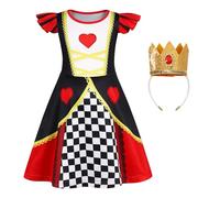 Eledobby Robe de princesse reine de cœur pour fille, cadeau de Noël, d'anniversaire, tenue d'Halloween, Rouge, 7-8 Years