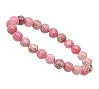 ELEDORO PowerBead Bracelet élastique en perles de pierres précieuses véritables 8 mm, 17 centimeters, Véritable thulite rose de Norvège non traitée, Thulit rose