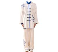 Eleeonora Uniforme Tai Chi Coton Brodé à La Main,Uniforme Unisexe De Kung Fu l'exercice Matinale,VêTements Pratique Tai Chi Le Printemps,Infroissable,pour MéDitation Et Retraite