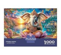 Elefant Deity on Lotus 1000 Stück Premium Cardstock Jigsaw Puzzle Set Für Erwachsene Kinder Meditation DIY Puzzle Stress Relief Gehirntraining Beste Geschenkidee 52x38cm/1000pcs