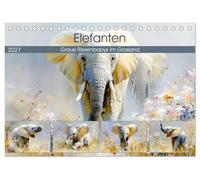 Elefanten. Graue Riesenbabys im Grasland (Tischkalender 2027 DIN A5 quer), CALVENDO Monatskalender: Afrikanische Elefantenkinder in malerischen und warmen Farben