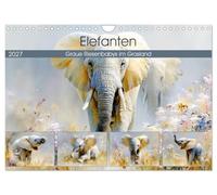 Elefanten. Graue Riesenbabys im Grasland (Wandkalender 2027 DIN A4 quer), CALVENDO Monatskalender: Afrikanische Elefantenkinder in malerischen und warmen Farben