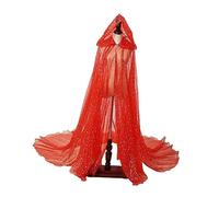 Elegabrillia Cape à Capuche pour Femme, Robe de Mariée avec Longue Traîne, Costume de Scène, Rouge