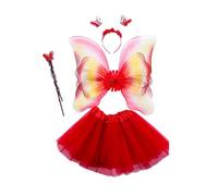 Elegabrillia Costume de Princesse Ange 4 Pièces pour Enfants, Comprenant Jupe, Bandeau et Matière Légère, Idéal pour Les Fêtes, Les Spectacles Sc, Rouge