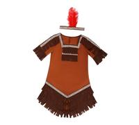 Elegabrillia Costumes Indiens avec Bandeau à Plumes, Costume Traditionnel, Costume de Jeune Fille Indienne, Taille S pour fille