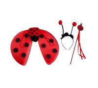 Elegabrillia Déguisement Coccinelle Enfant 3 Pièces, avec Ailes 50x40 cm, Serre-Tête et Baguette Magique, Ensemble Costume Coccinelle Rouge Noir pour Fête, Carnaval, Spectacle, pour Filles, Garçons