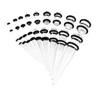 Elegabrillia Kit de 18 Pièces pour écarteurs d'oreilles en Acrylique, Ensemble de Bijoux avec écarteurs, Cônes et Plugs en Acrylique de 14G à 00G, Clair