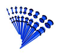 Elegabrillia Kit de 18 Pièces pour écarteurs d'oreilles en Acrylique, Ensemble de Bijoux avec écarteurs, Cônes et Plugs en Acrylique de 14G à 00G, Bleu