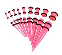 Elegabrillia Kit de 18 Pièces pour écarteurs d'oreilles en Acrylique, Ensemble de Bijoux avec écarteurs, Cônes et Plugs en Acrylique de 14G à 00G, Rose
