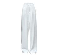 Elegabrillia Pantalon Large Femme Souple Taille Haute Fermeture Boutonnée Jambe Droite Décontractée Compatible Bureau Réunion Collectif Shopping, Blanc, XL