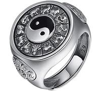 ELEGAM Bague Feng Shui Mantra, Bague Fantaisie, émail Vintage en Argent Sterling Ancien Symbole Chinois Yin Yang Spinner Ring avec 12 Signes du Zodiaque Chinois for Homme Femme Ouvert et réglable