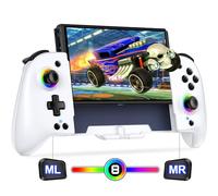 Elegamefy Manette de commutateur pour Nintendo Switch/OLED, Bluetooth pour mode portable avec 1000 mAh, gyro programmable, 6 axes, vibration, turbo, grande poignée