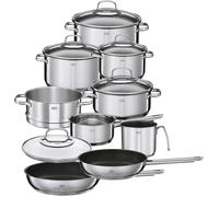 Elegance Batterie De Cuisine Inox - 6 Faitouts, 1 Panier De Cuisson Vapeur, 2 Poêles - Acier Inoxydable 18/10 - Compatible Avec L'Induction, Argenté