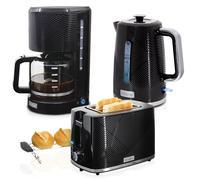 briebe Elegance Ensemble Grille Pain 2 Fentes Tranches Larges + Bouilloire Électrique 1,7 L, 2200W, sans BPA + Cafetière Filtre 10 Tasses, Pack Petit Déjeuner Électroménager, Design Moderne, Noir