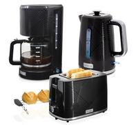briebe Elegance Ensemble Grille Pain 2 Fentes Tranches Larges + Bouilloire Électrique 1,7 L, 2200W, sans BPA + Cafetière Filtre 10 Tasses, Pack Petit Déjeuner Électroménager, Design Moderne, Noir