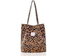 Elegance-go Femme Tote Bag en Velours Côtelé,Sac à bandoulière en toile Sac à main Shopper Sac en toile pour le quotidien, le bureau, les sorties scolaires et le shopping（Modèle léopard）