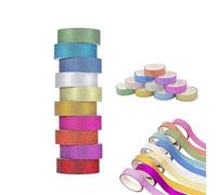 Elegance-go Washi Tape Rubans,10 Rouleaux Rubans Washi à Paillettes Coloré Décoratif Masking Tape Washi à Paillettes Artisanat pour Bricolage,Artisanat,Scrapbooking,Emballage de Fête 1,5 cm x 3 m