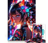 Élégance radieuse︰ Puzzle 1000 pièces Neon Floral Muse pour Adultes et Adolescents Jeu de logique Solide et Amusant, découpe de précision, Père Noël Vœux (50x75cm)