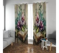 Élégance Vintage Rideaux occultants Pivoine Fleurs Vieux Livres Nature Morte Rideaux pour Chambre et Salon Porte coulissante Isolation Thermique W245xL300cm 2 pièces