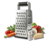 ELEGANCIO Râpe carrée 4 en 1 en acier inoxydable antidérapante + mini râpe à fromage tranchante à 4 côtés - Idéale comme râpe à pommes de terre, légumes et concombres (argenté/mini blanc)
