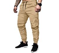 Elegancity Cargo Pantalon Kaki de l'enfer Hommes Chino Pantalon avec 6 Poches Pantalons de Jogging Ceinture élastique XXL