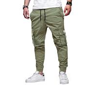 Elegancity Hommes Pantalons de Jogging Vert Pantalons Cargo Pantalons de Sport avec 6 Prises L