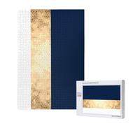 Élégant Accent de Rayures Blanches Bleu Marine en Faux Or,Puzzle Familial en Bois de 1 000 pièces pour Adultes et Adolescents
