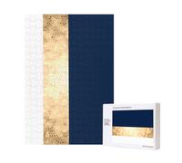 Élégant Accent de Rayures Blanches Bleu Marine en Faux Or,Puzzle Familial en Bois de 300 pièces pour Adultes et Adolescents