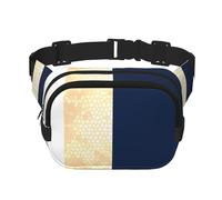 Élégant Accent de Rayures Blanches Bleu Marine en Faux Or,Sac Banane carré Double Couche, Sac de Poitrine