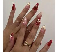 Elegant Almond Press-On Set Noeud Design French Tip for Fashion Women