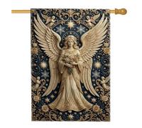 Elegant Angel Drapeau de Noël 71 x 101 cm | Ornement baroque, drapeau de cour, flocons de neige d'hiver, figurine angélique sereine, affichage saisonnier sophistiqué