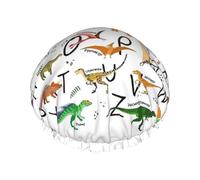 Élégant apprentissage des lettres de l'alphabet avec dinosaures - Bonnet de douche réutilisable - Grand bonnet de douche pour homme - Séchage rapide - Cheveux longs et courts - Pour le bain des