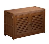 Élégant banc à chaussures en bambou gris avec coussin - Étagère de rangement durable pour entrée et organiseur pour couloir, vestiaire ou placard - Solution de rangement fonctionnelle pour chaussures
