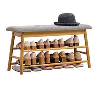 Élégant banc à chaussures en bois avec coussin, rangement multifonctionnel pour entrée, couloir, salon, salle de bain - Solution élégante pour étagère à chaussures (63 x 27 x 44 cm)