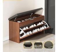 Élégant banc à chaussures en chêne avec siège - Armoire de rangement autonome, portes battantes et étagères étroites pour une solution organisée de chaussures à la maison