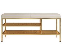 Élégant banc de couloir avec coussin de siège rembourré, étagère à chaussures autoportante à 2 niveaux, tabouret de rangement polyvalent pour le salon, la chambre à coucher et l'entrée
