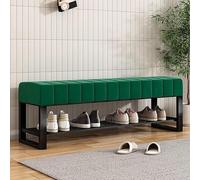 Élégant banc de rangement à chaussures en velours avec siège rembourré à 2 niveaux - Cadre en métal noir élégant pour chambre à coucher et couloir (taille : 60 x 32 x 45 cm, couleur : vert)