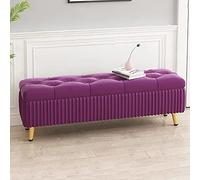 Élégant banc de rangement en velours multifonctionnel, repose-pieds et coffre pour économiser de l'espace pour chambre à coucher, pouf élégant avec rangement caché, décoration d'intérieur moderne.