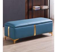 Élégant banc de rangement ottoman avec pieds en métal - Tabouret rectangulaire en cuir rembourré pour salon, chambre à coucher, entrée et couloir - 80 x 45 x 42 cm - Bleu foncé