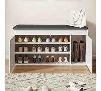 Élégant banc de rangement pour chaussures d'entrée blanc avec coussin en cuir PU, pieds en MDF durable, parfait pour organiser les chaussures et améliorer la décoration de la maison