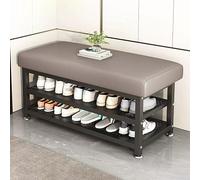 Élégant banc d'entrée en métal noir avec rangement et étagère à chaussures, solution de siège de couloir peu encombrante pour les petits espaces, mobilier d'entrée fonctionnel pour décoration