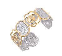 Élégant bijou bicolore en acier inoxydable martelé - Design ouvert - Découpe torsadée - Confortable à porter - Bracelet réglable - Design creux contemporain en acier inoxydable, taille unique, Comme