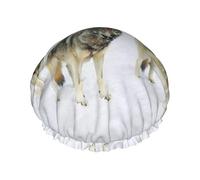 Élégant bonnet de douche double couche imprimé loup, réutilisable, adapté à différentes longueurs de cheveux