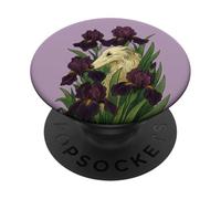 Élégant Borzoï avec Fleurs d'iris pour Amoureux des Chiens Art Floral PopSockets PopGrip Adhésif