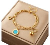 Elégant bracelet double en acier chirurgical 316L, plaqué or 18k, longueur 15 cm + 5 cm de rallonge