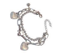 Élégant bracelet en alliage robuste double couche avec pendentif en forme de cœur et pompons pour femme, taille unique, Comme décrit