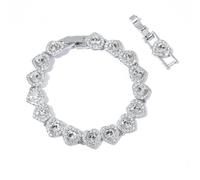 Élégant bracelet en forme de cœur - Alliage plaqué or blanc 18 carats 17-19 cm (réglable), breloque cœur en cristal étincelant, bijou romantique pour femme, cadeau de Saint-Valentin, de mariage