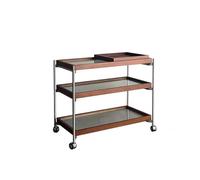 Elegant Brown Trolley Kitchen Cart with Glass Tabletop and Storage Utility Cart on Wheels with Movable Tray for Kitchen Organization(Brown-One Size)