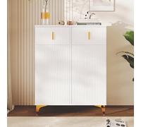 Élégant buffet/meuble à chaussures avec panneaux structurés, étagères réglables, portes push-to-open et détails dorés, 2 tiroirs 83 x 35 x 101 cm - Blanc